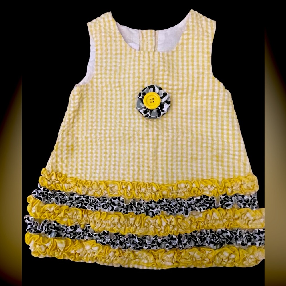 Bonnie Baby Yellow Gingham Baby Dress with Ruffles